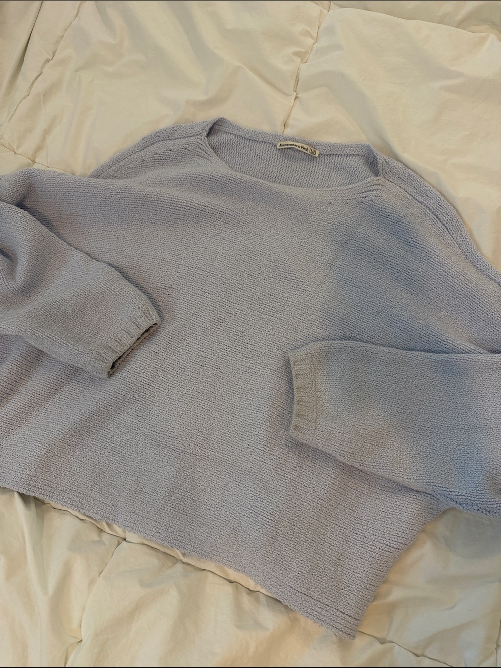 Abercrombie Oversized Cozy Crewneck Women’s Sweater Light Blue/Gray - Picture 2 of 4